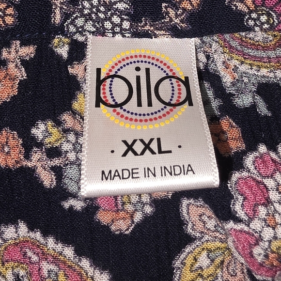 Bila XXL Boho Paisley Tunic Blouse Navy Orange 3/4 Sleeve Plus Size Flowy Hippie - Picture 3 of 5